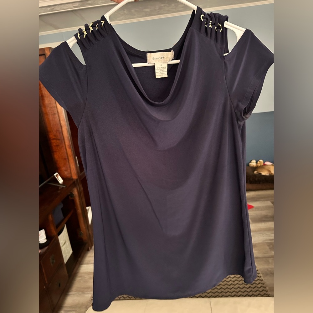 Asymmetrical Cut Out Blue Short Sleeve Blouse
